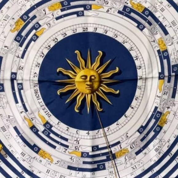 Vintage Hermès silk scarf Dies Et Hore Horoscope By Facconet Navy Blue Gold - Picture 7 of 15